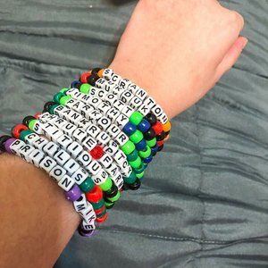 the office themed bead bracelets